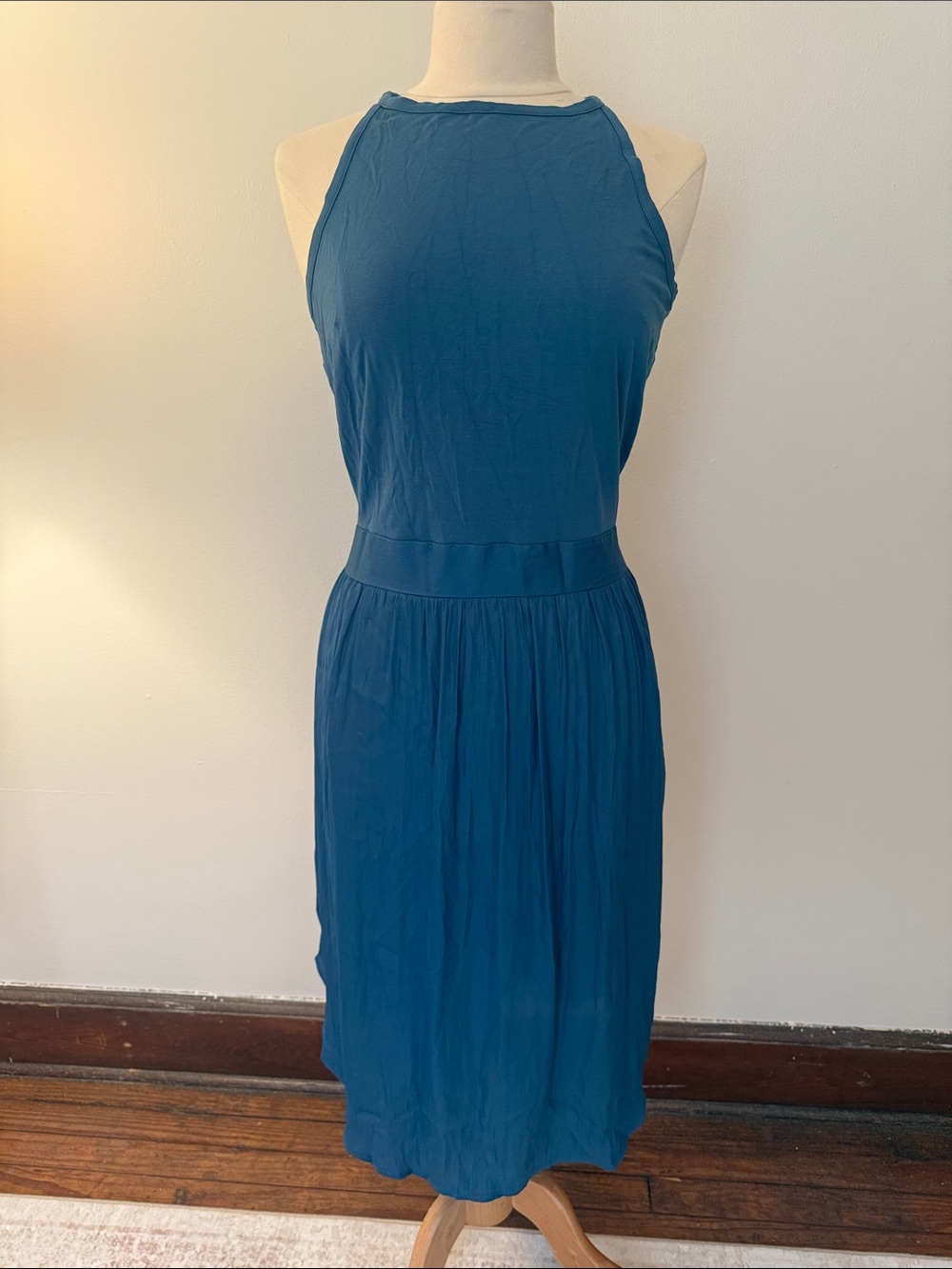 Blue Sleeveless Halter Midi Dress